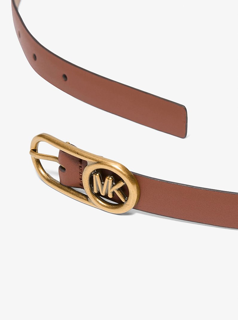 Logo Buckle Leather Belt in LUGGAGE | Michael Kors