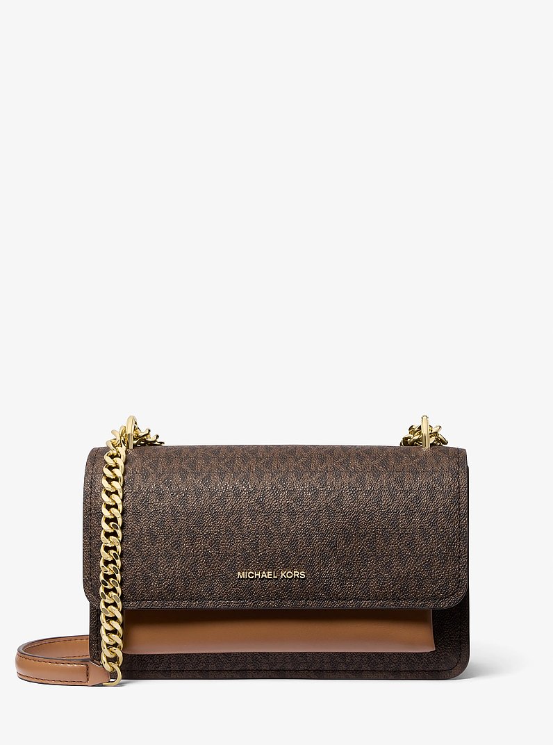Claire Large Signature Logo Shoulder Bag in BRN/ACORN | Michael Kors