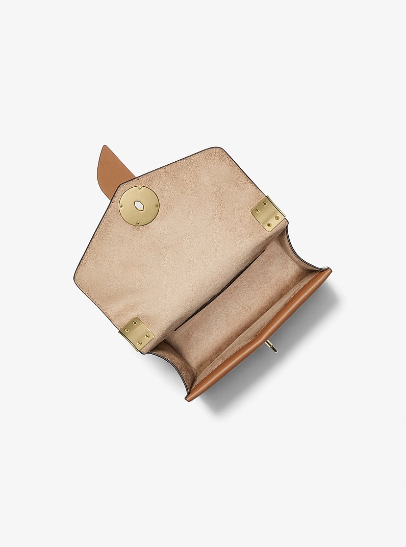 Greenwich Small Color-Block Logo and Saffiano Leather Crossbody Bag in VANILLA/ACORN | Michael Kors