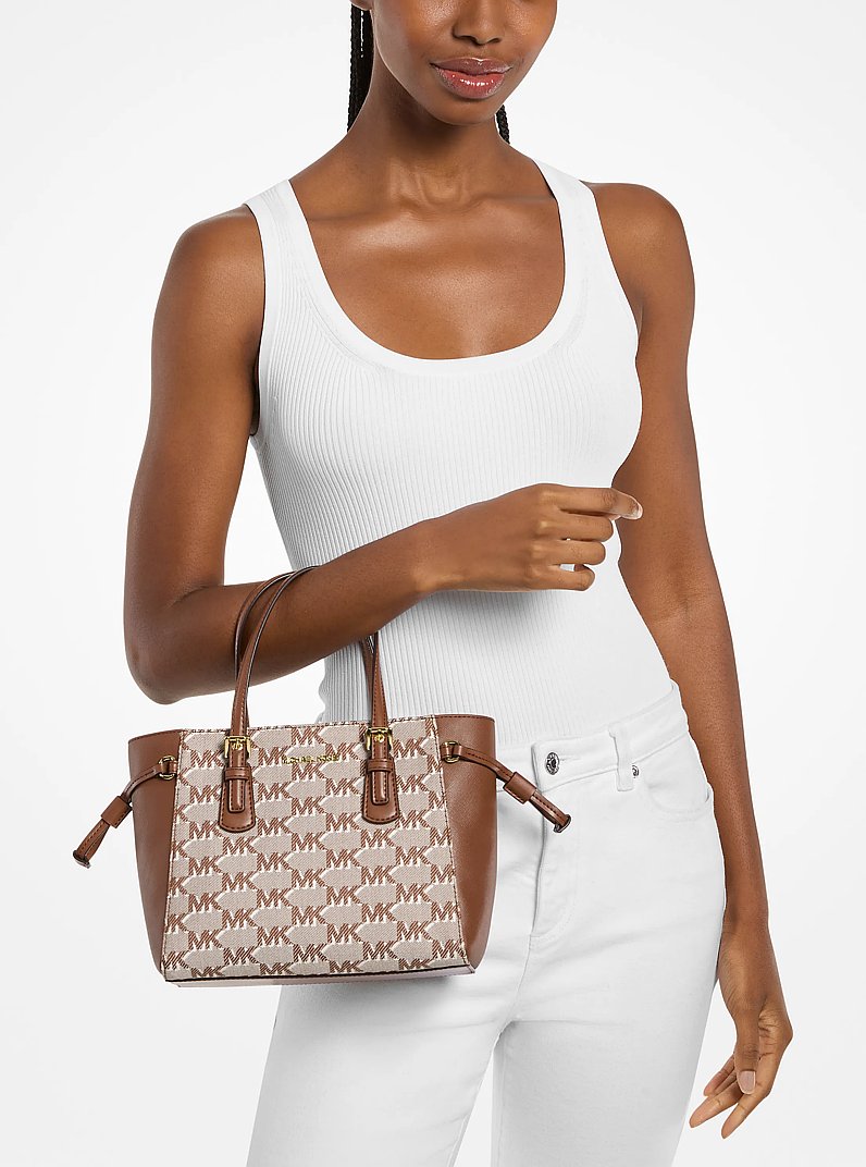 Voyager Extra-Small Logo Jacquard Convertible Crossbody Bag in LUGGAGE | Michael Kors