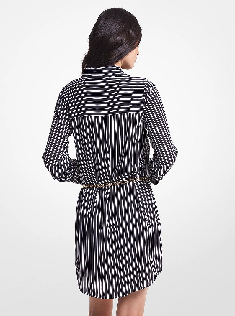 Gestreiftes Hemdkleid aus Georgette mit G&uuml;rtel in SCHWARZ | Michael Kors