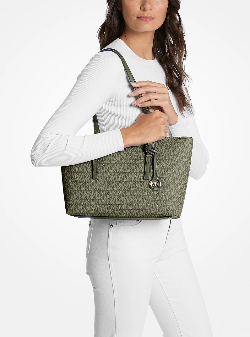 Quinn Medium Signature Logo and Leather Tote Bag in IVY | Michael Kors