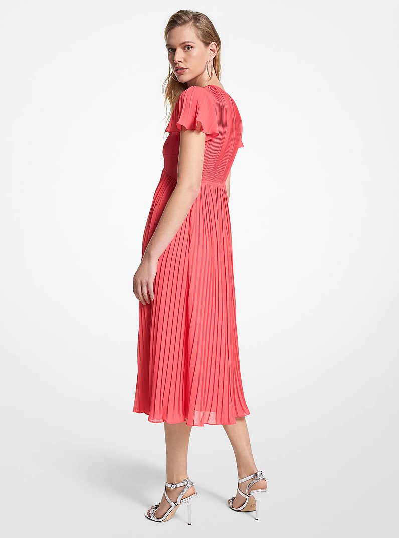 Pleated Georgette Midi Dress in GERANIUM | Michael Kors