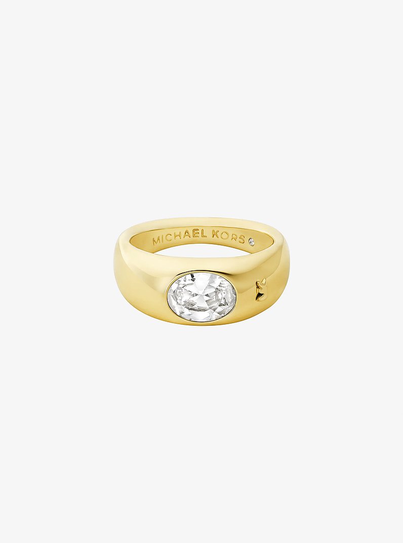 Precious Metal-Plated Cubic Zirconia Signet Ring in GOLD/CLEAR | Michael Kors