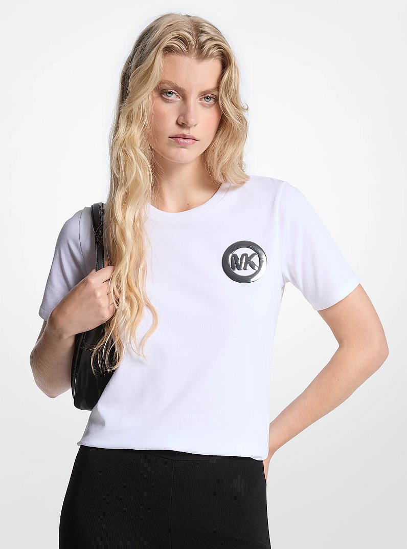 T-shirt en jersey de coton avec imprim&eacute; breloque logo in BLANC | Michael Kors