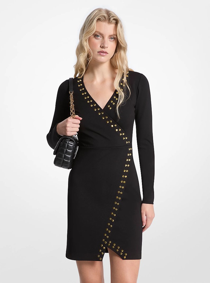 Studded Wrap Dress in BLACK | Michael Kors