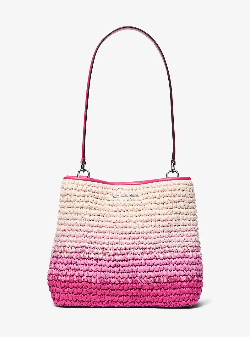 Pratt Medium Ombr&eacute; Straw Shoulder Bag in DRAGONFRUIT | Michael Kors