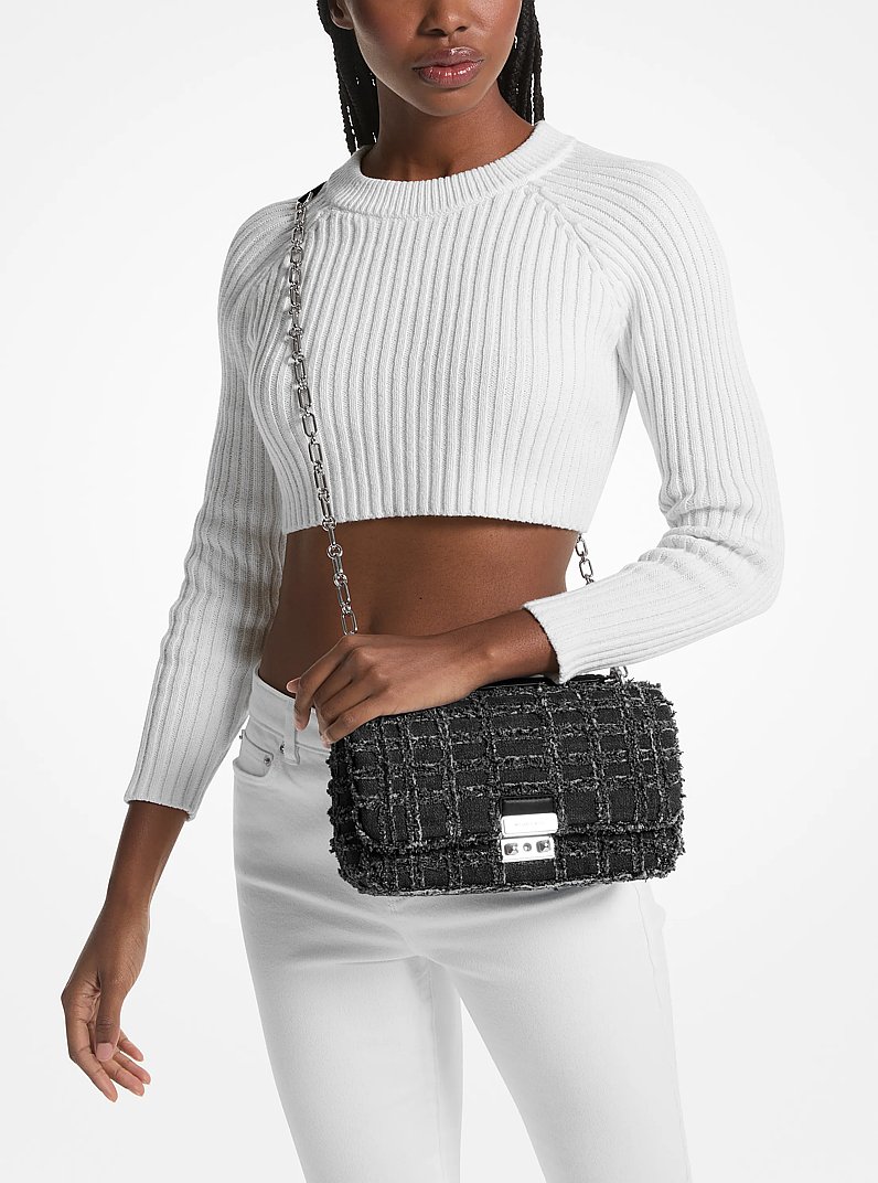 Tribeca Large Frayed Denim Shoulder Bag