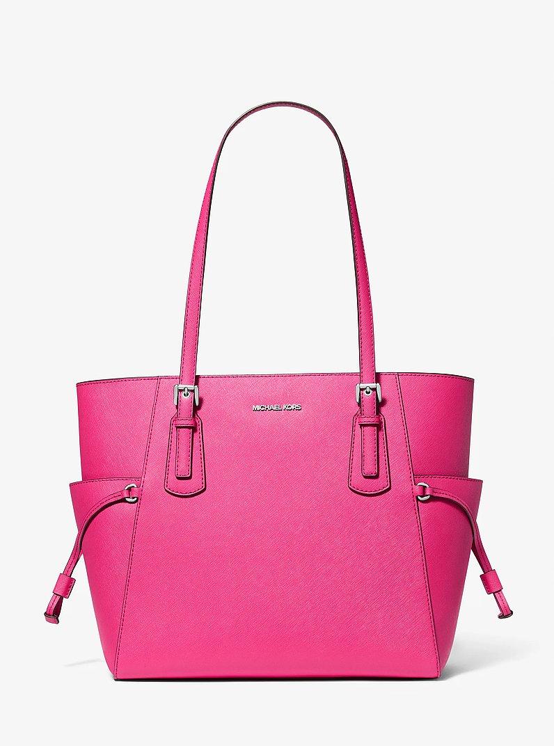 Voyager Large Saffiano Leather Tote Bag in DRAGONFRUIT | Michael Kors