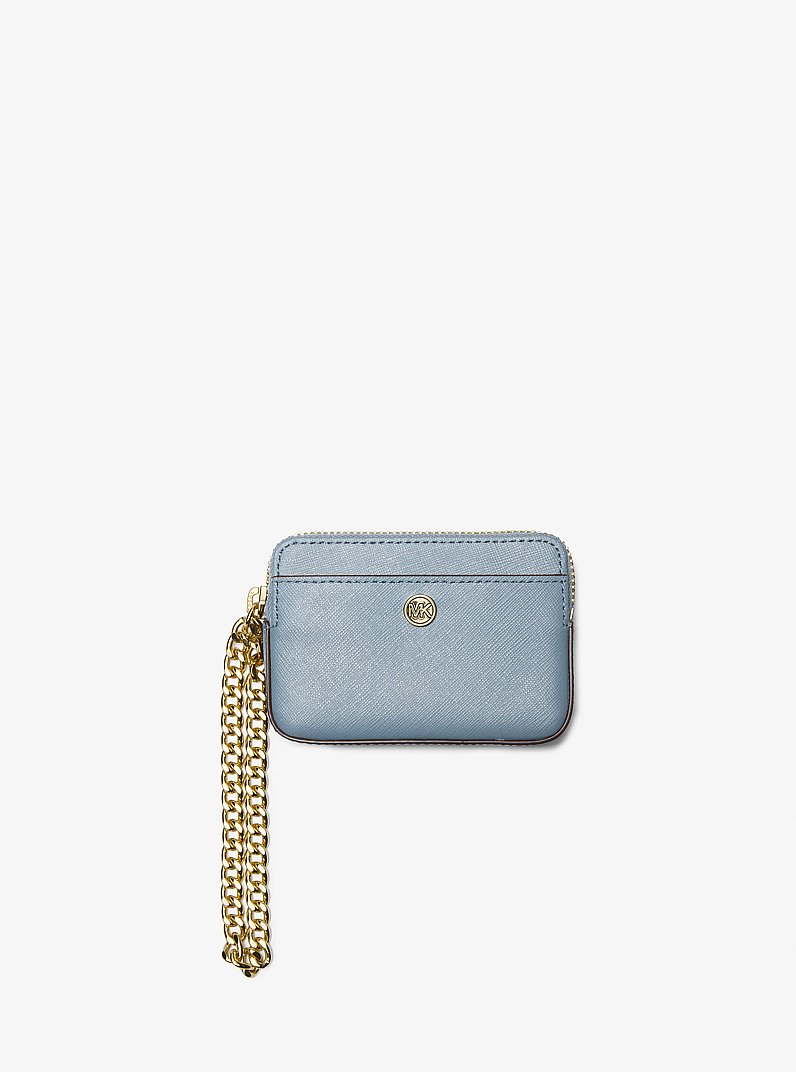 Medium Saffiano Leather Chain Card Case in PALE BLUE | Michael Kors