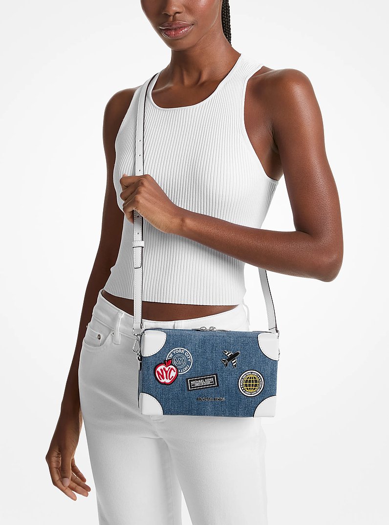 Jeanie Small Embellished Denim Crossbody Bag in DENIM | Michael Kors