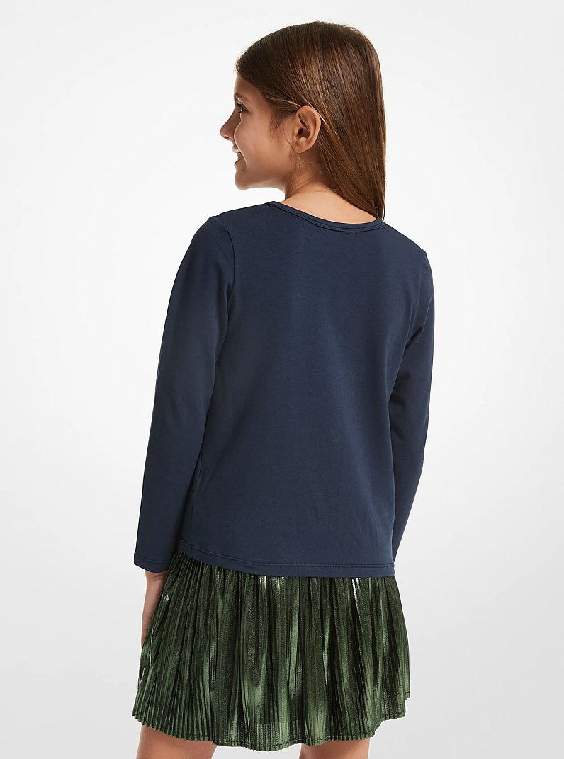 Camiseta de algod&oacute;n el&aacute;stico con logotipo imperio con tachuelas in AZUL MARINO | Michael Kors