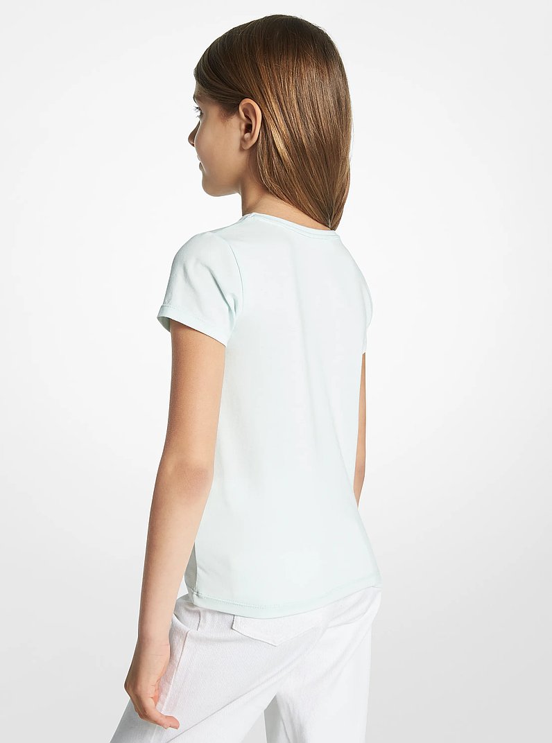 Stretch Cotton Sequined Logo Heart T-Shirt