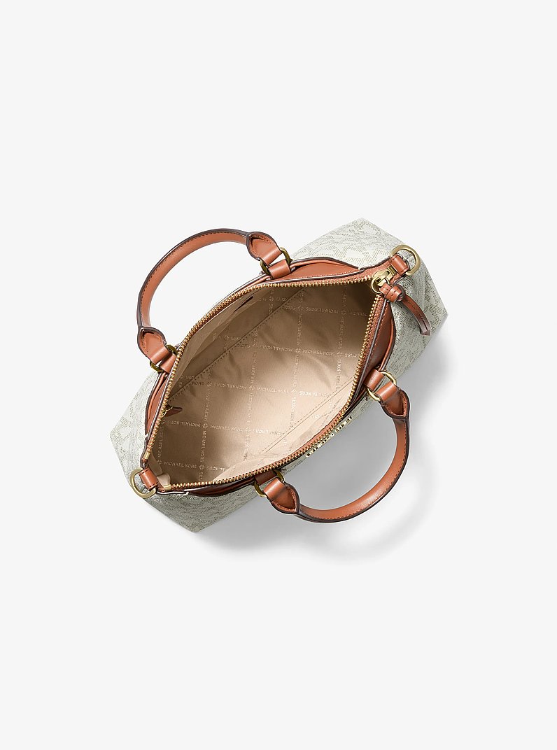 Austen Small Signature Logo Satchel in VANILLA/LUGGAGE | Michael Kors