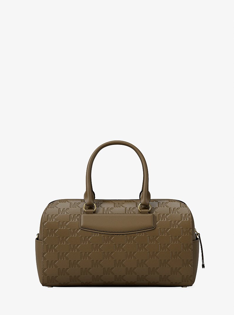 Jet Set Travel Medium Logo Embossed Leather Duffel Crossbody Bag in LODEN | Michael Kors
