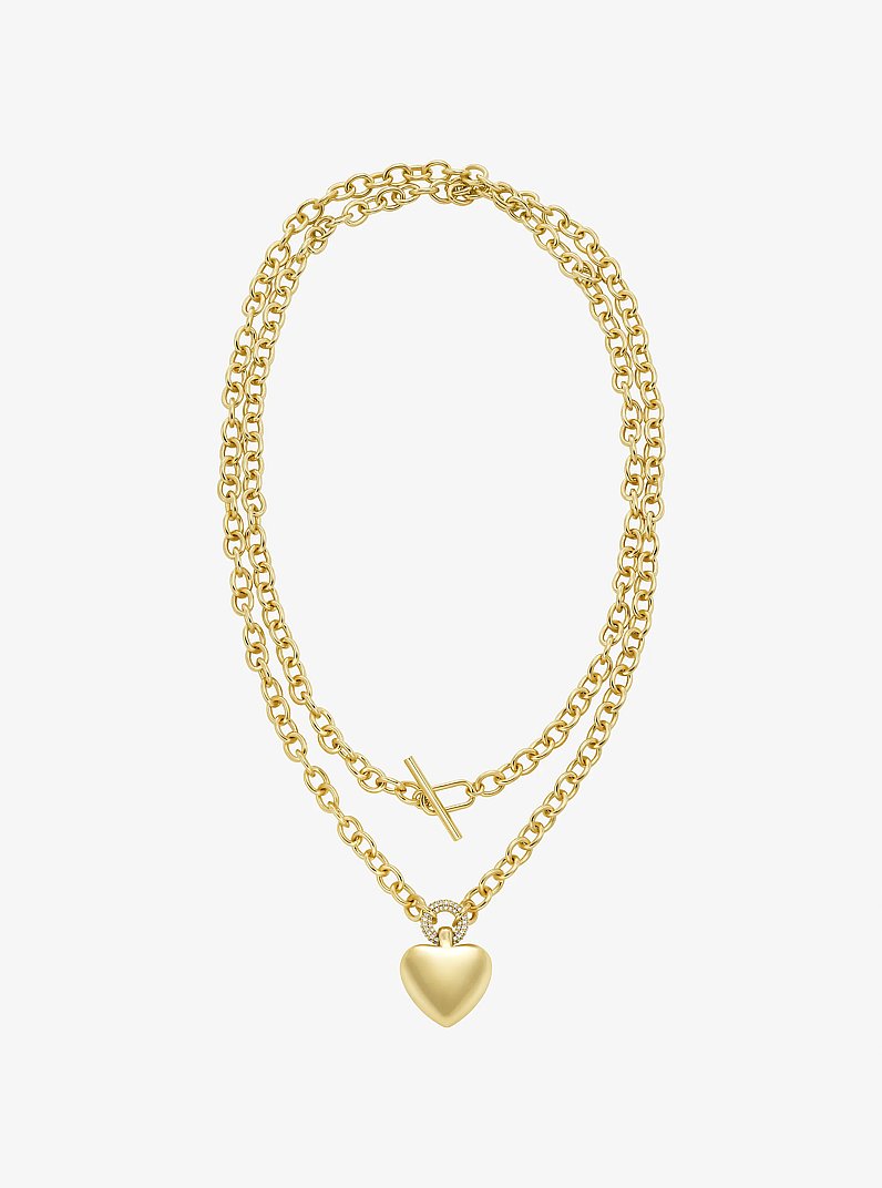 Pav&eacute; Puffy Heart Pendant Necklace in GOLD | Michael Kors