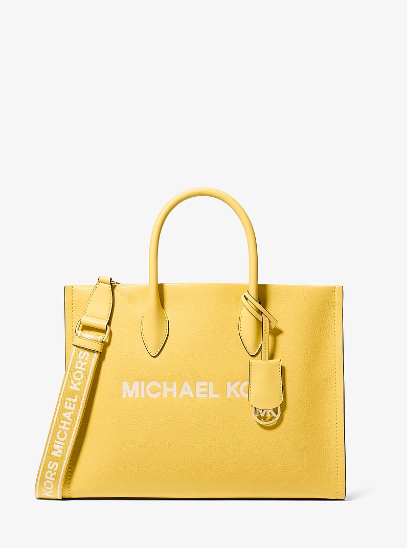 Mirella Medium Pebbled Leather Tote Bag in DAISY YELLOW | Michael Kors