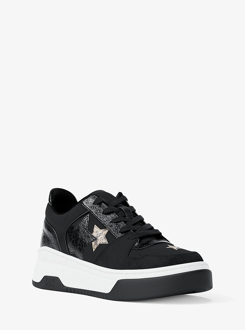 Lexi Embellished Mixed-Media Sneaker in BLACK | Michael Kors