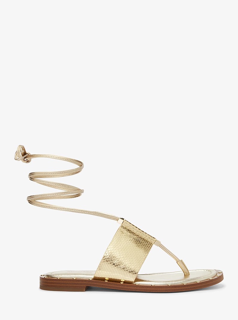 Jagger Metallic Snake Embossed Leather Lace-Up Sandal in PALE GOLD | Michael Kors