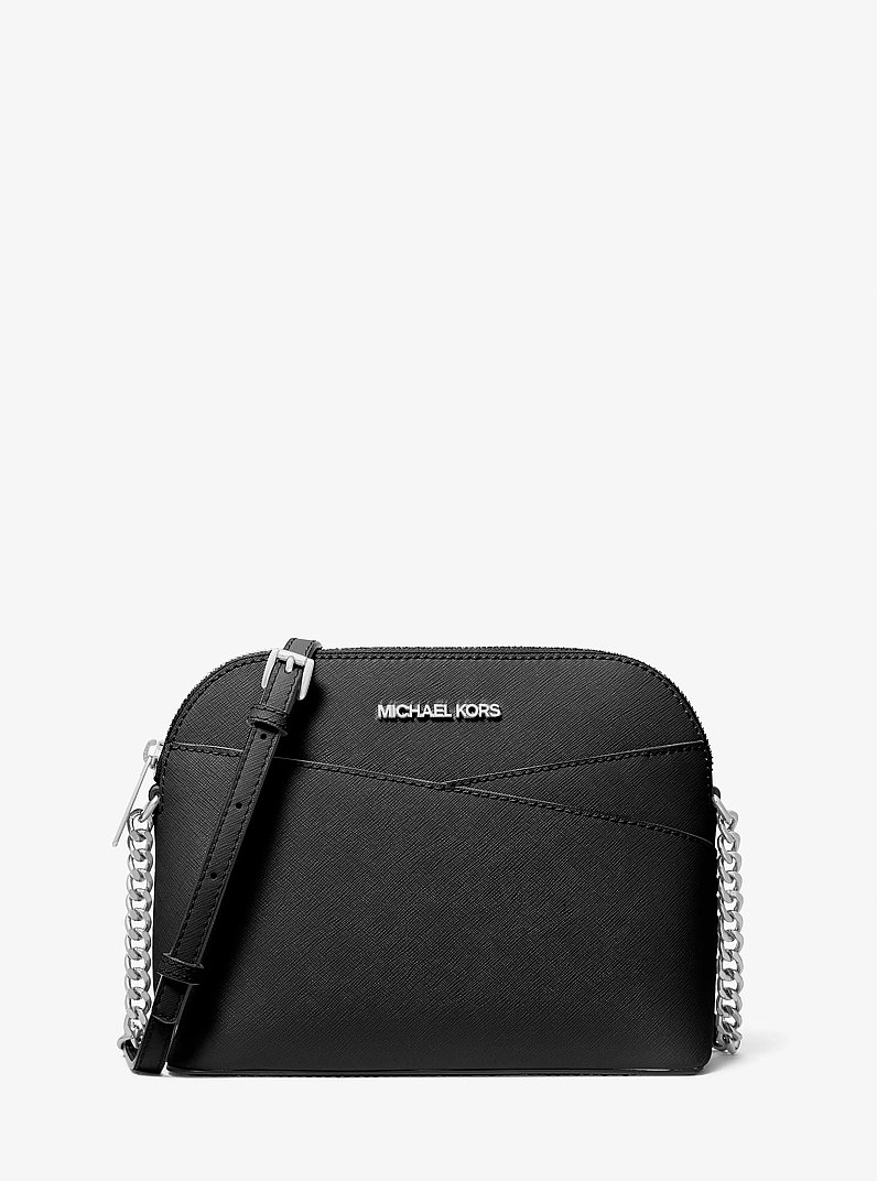 Jet Set Travel Medium Saffiano Leather Dome Crossbody Bag in BLACK | Michael Kors