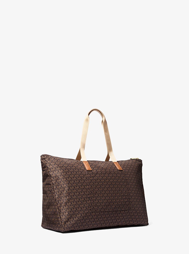Jet Set Travel Large Signature Logo Print Woven Tote Bag in BRN/ACORN | Michael Kors