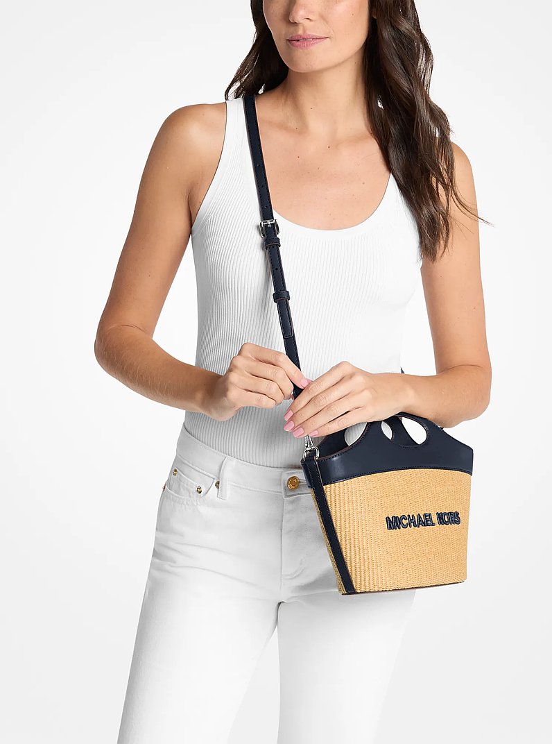 Tatum Medium Woven Convertible Crossbody Bag in NAVY | Michael Kors