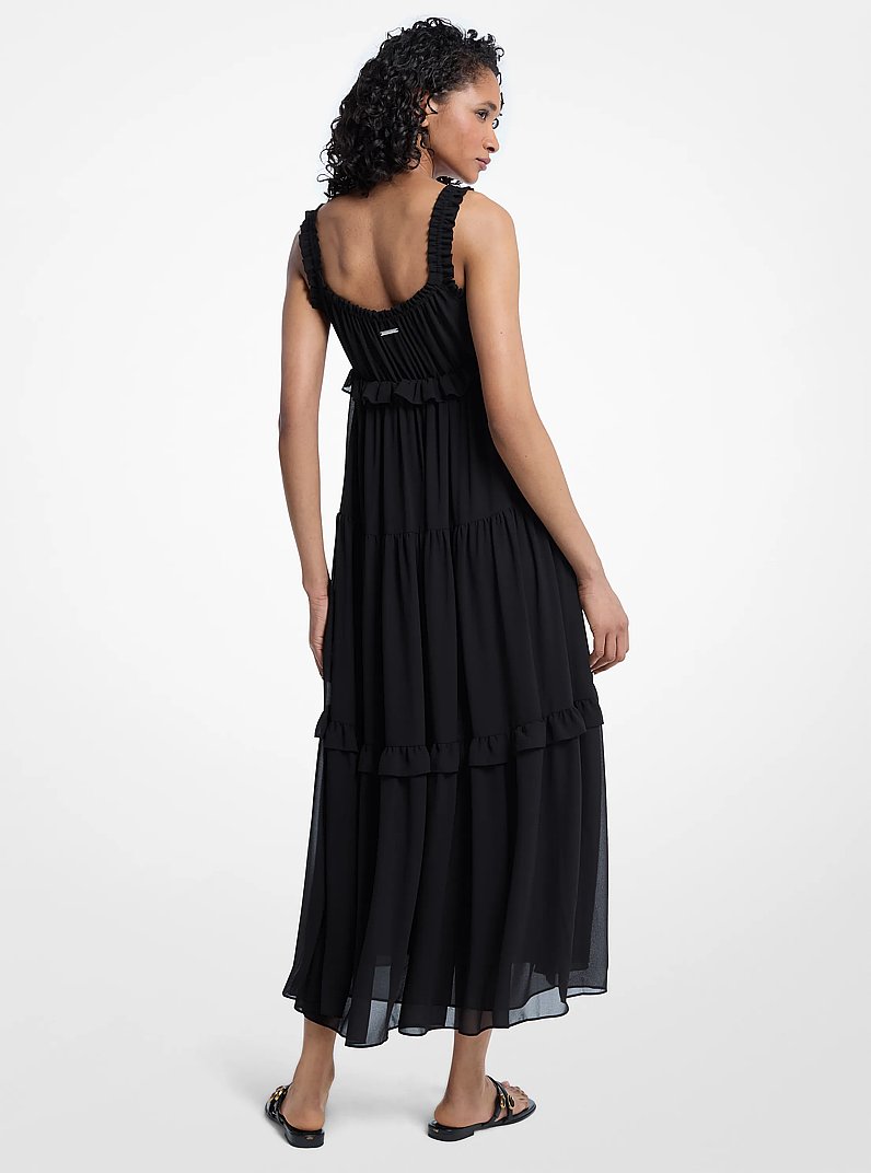 Ruffled Georgette Maxi Dress in BLACK | Michael Kors