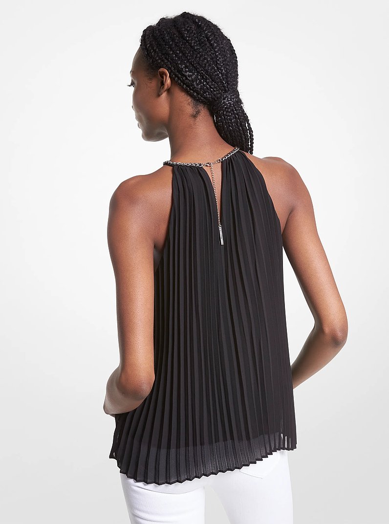 Pleated Georgette Chain Top in NEGRO | Michael Kors
