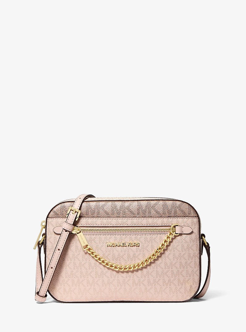 Jet Set Large Metallic Signature Logo Crossbody Bag in ROS&Aacute;CEO POLVORIENTO | Michael Kors