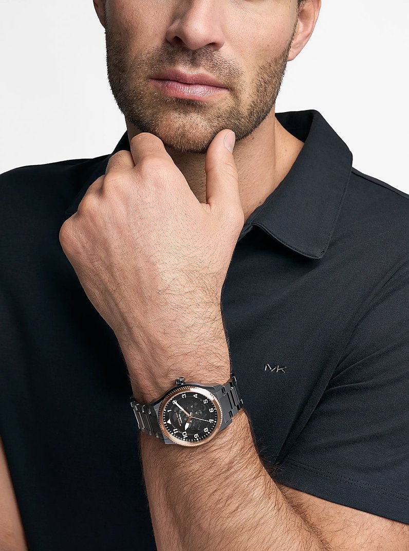 Oversized Panorama Two-Tone Watch in GUNMETAL | Michael Kors