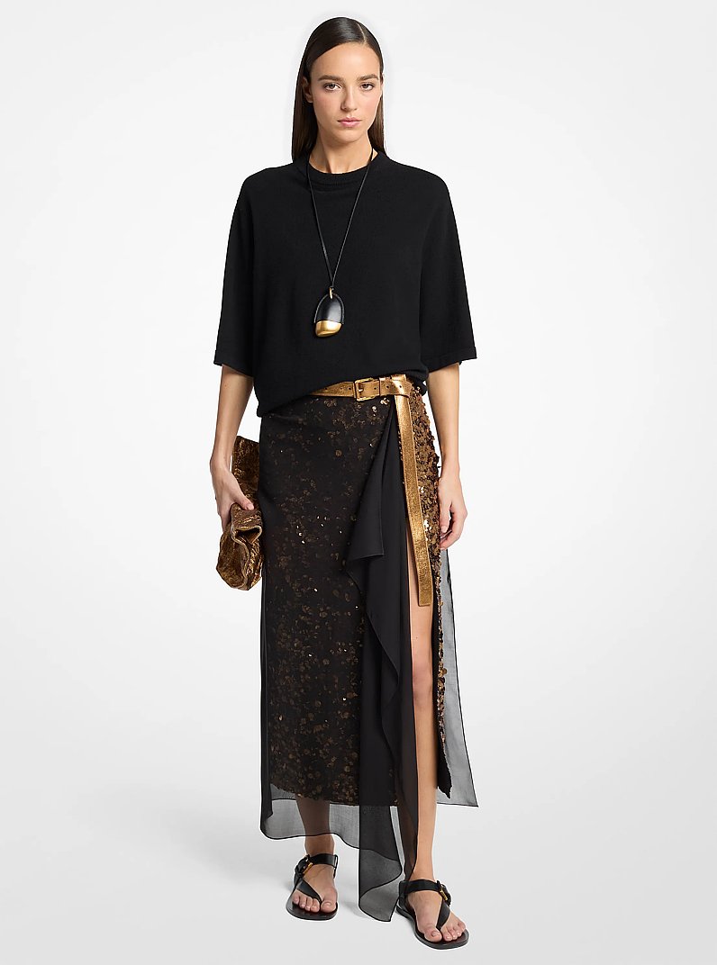 Falda con velo de georgette de seda con lentejuelas adornadas a mano in NEGRO | Michael Kors