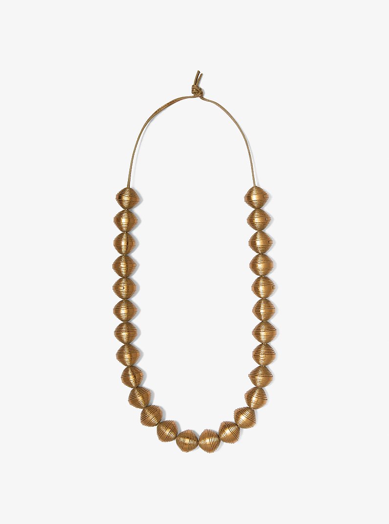 Metallic Leather Beads Necklace in BRASS | Michael Kors