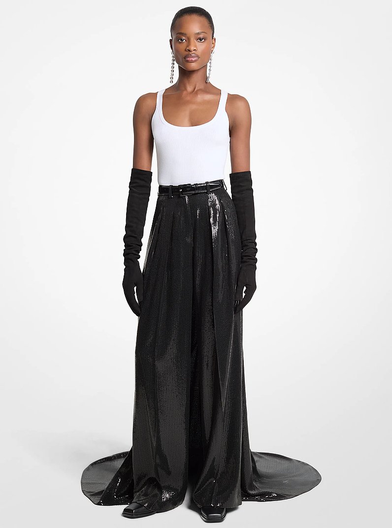 Pantal&oacute;n de &oacute;pera de crep&eacute; con lentejuelas in NEGRO | Michael Kors