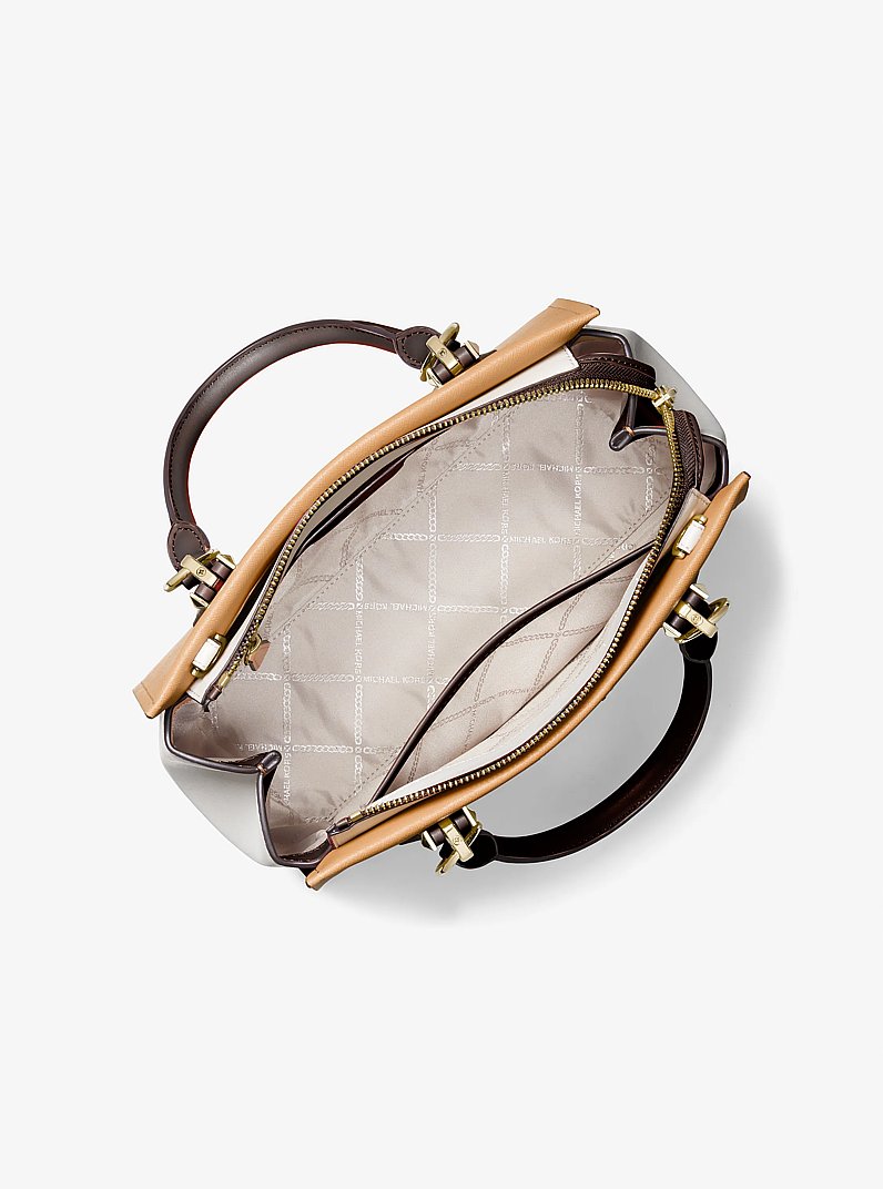 Marilyn Medium Color-Block Saffiano Leather Satchel