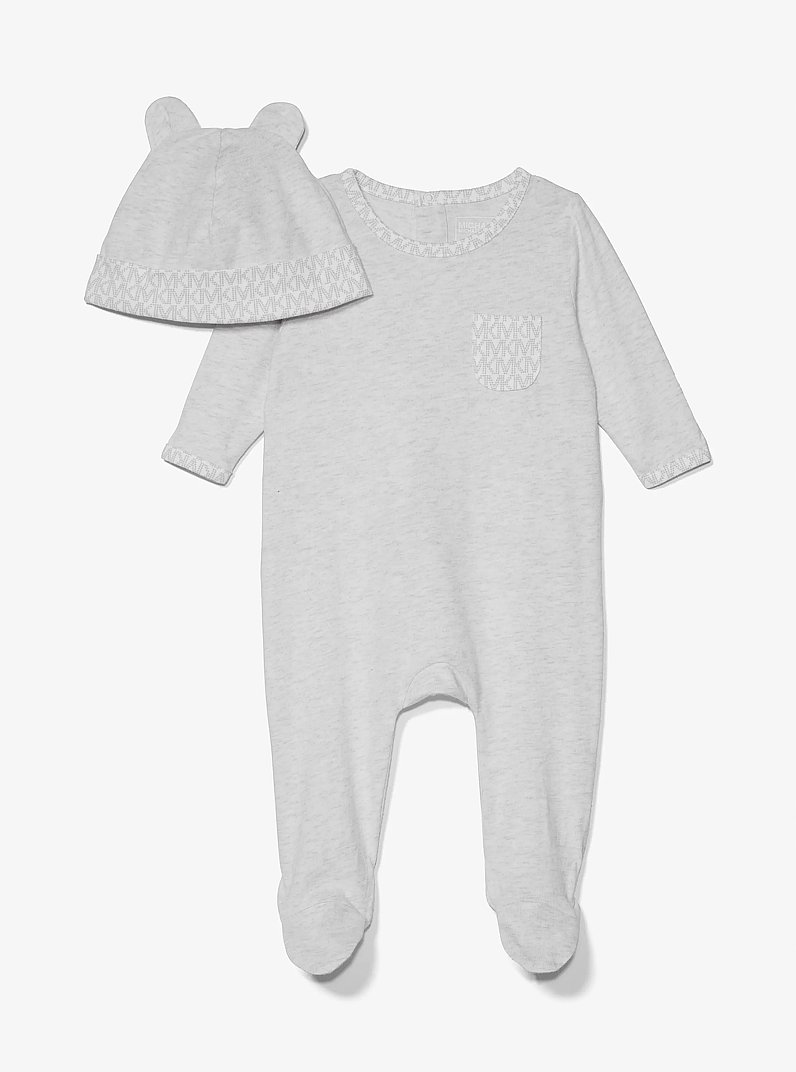 Cotton Onesie and Hat Baby Set in PALE GREY | Michael Kors