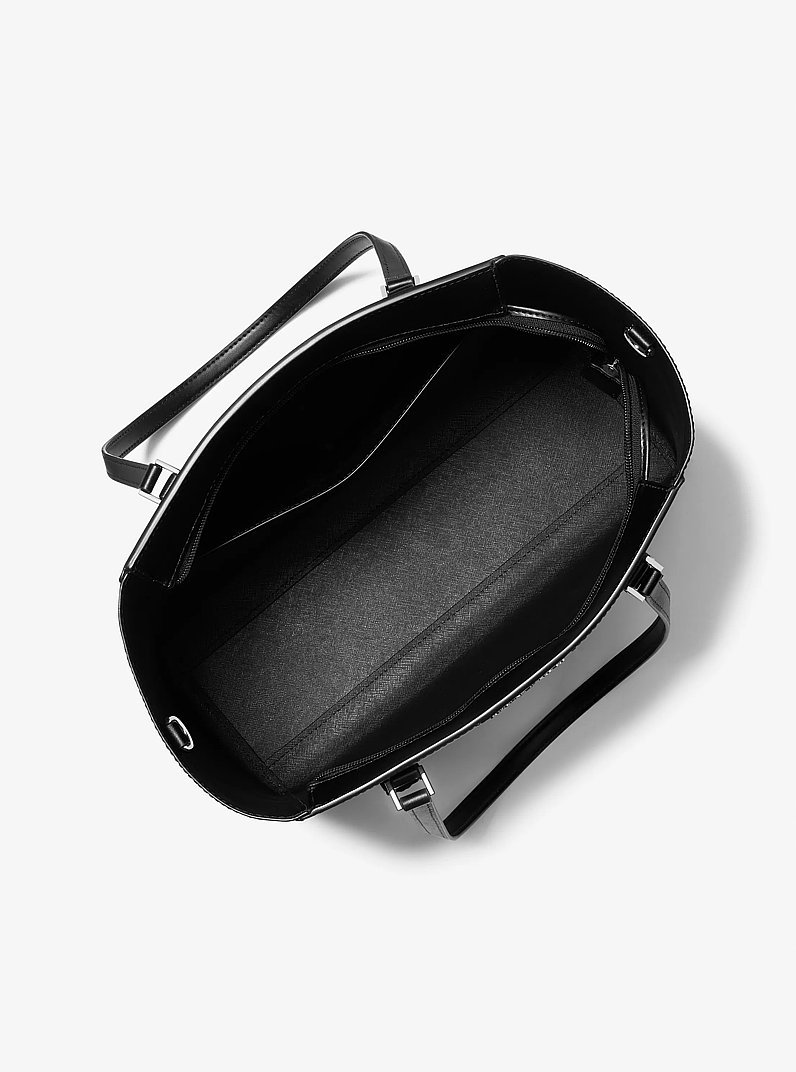 Charlotte Large Leather and Signature Logo 3-in-1 Tote Bag in BLACK | Michael Kors