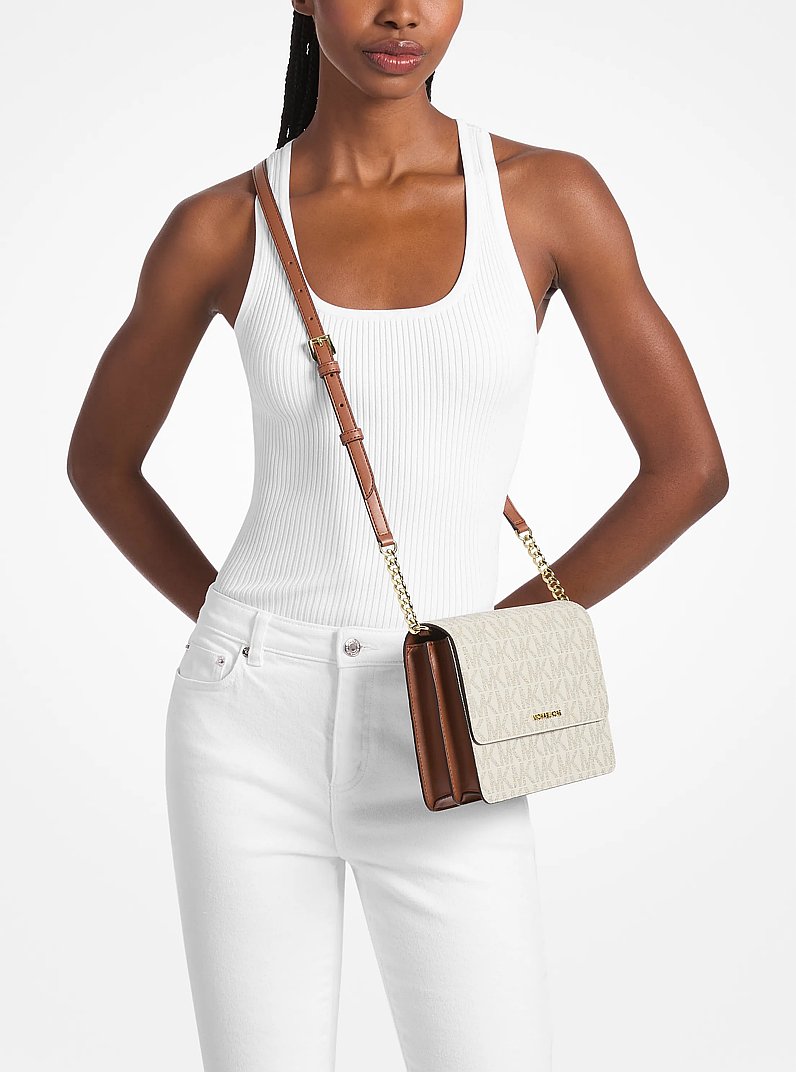 Umh&auml;ngetasche Daniela Large mit Signature-Logomuster in VANILLE/LUGGAGE | Michael Kors