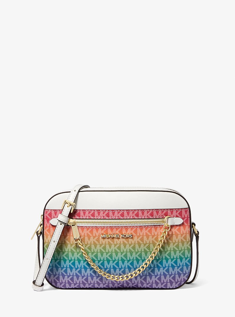 Jet Set Large Rainbow Signature Logo Crossbody Bag in RAINBOW | Michael Kors