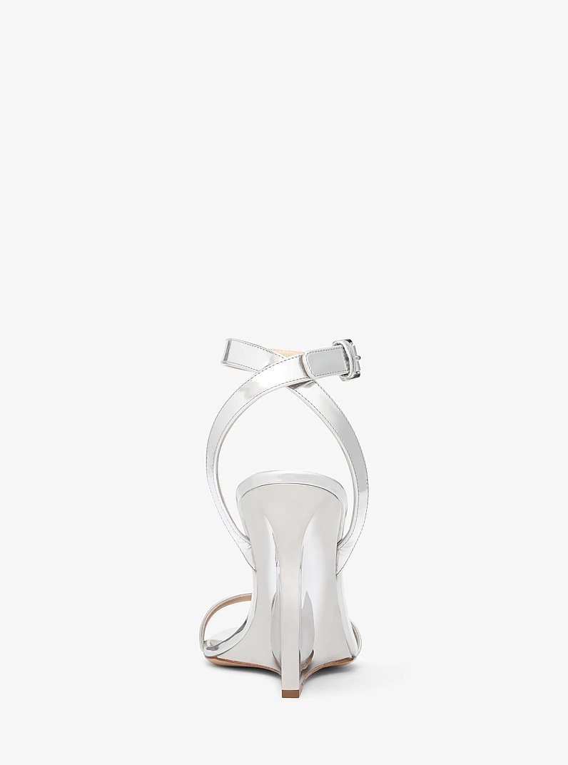 Claudia Specchio Leather Wedge Sandal in SILVER | Michael Kors