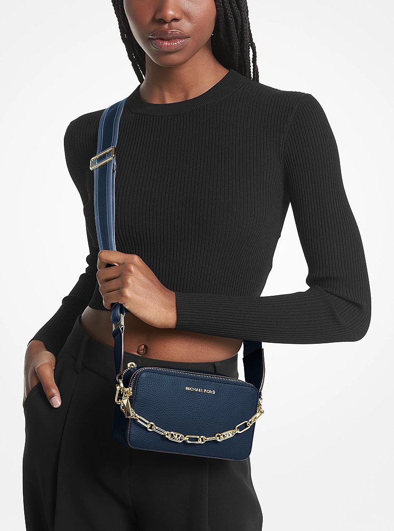 Funda para c&aacute;mara Jet Set peque&ntilde;a de piel granulada con doble cremallera