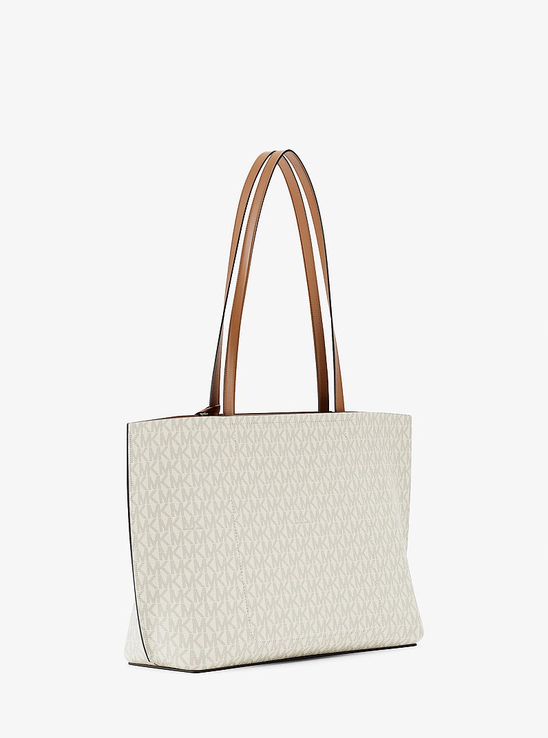 Evelyn Large Signature Logo Tote Bag in VANILLA/ACORN | Michael Kors