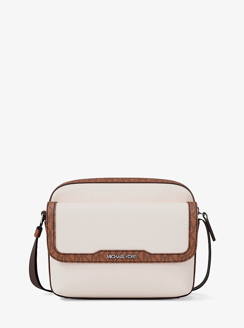 Cooper Medium Pebbled Leather and Signature Logo Camera Crossbody Bag in LT CRM/LUGG | Michael Kors