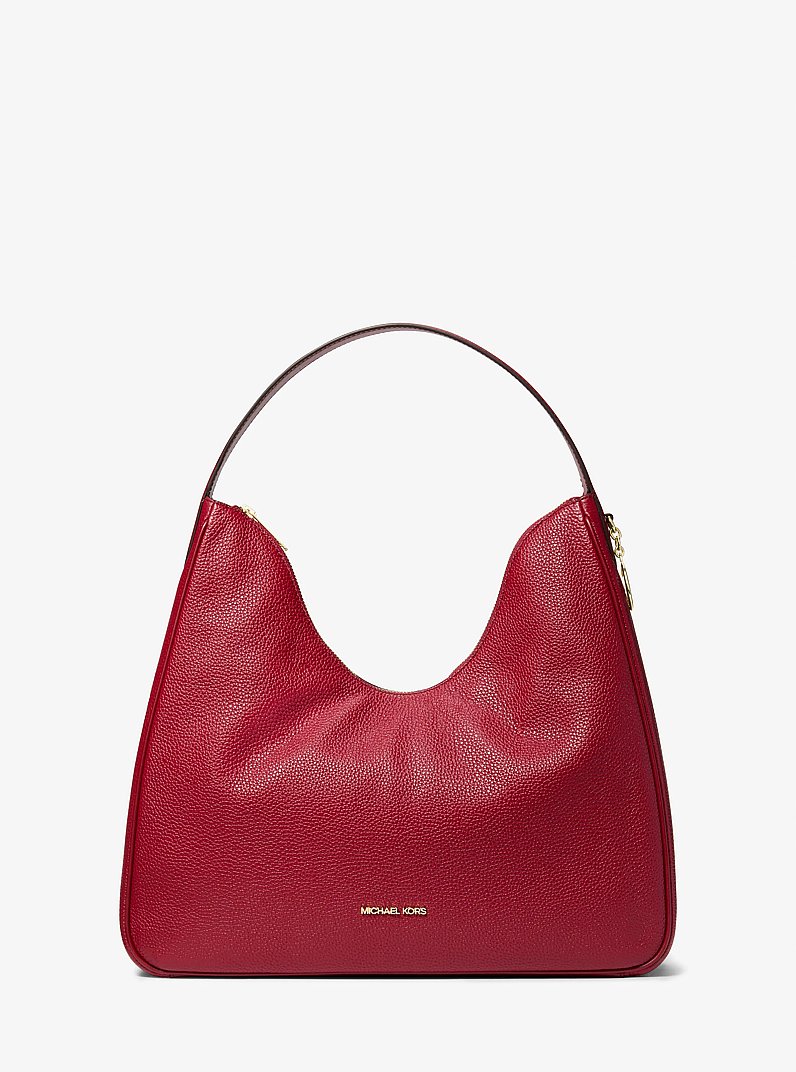 Nayla Medium Pebbled Leather Shoulder Bag in CHERRY | Michael Kors