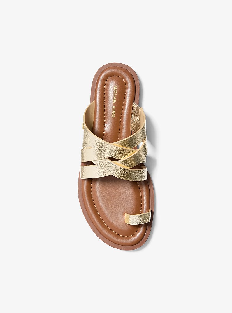 Nora Metallic Pebbled Leather Sandal in PALE GOLD | Michael Kors