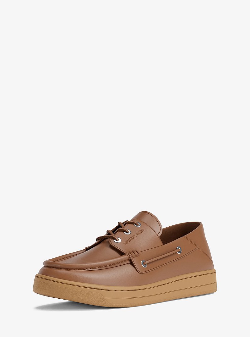 Aiden Leather Boat Shoes in LUGGAGE | Michael Kors