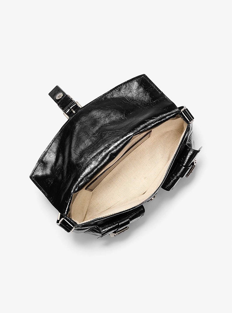 Darrington Large Crackled Leather Shoulder Bag in BLACK | Michael Kors