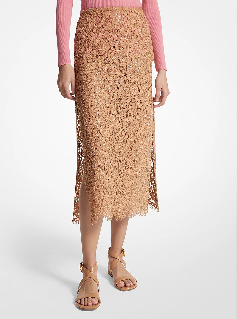 Jupe fendue en dentelle &agrave; fleurs avec sequins brod&eacute;s &agrave; la main in H&Acirc;L&Eacute; | Michael Kors