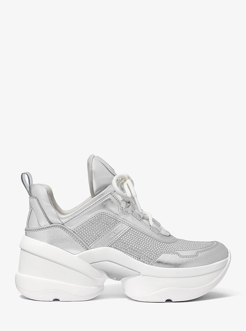 Olympia Crystal Embellished Trainer in SILVER | Michael Kors