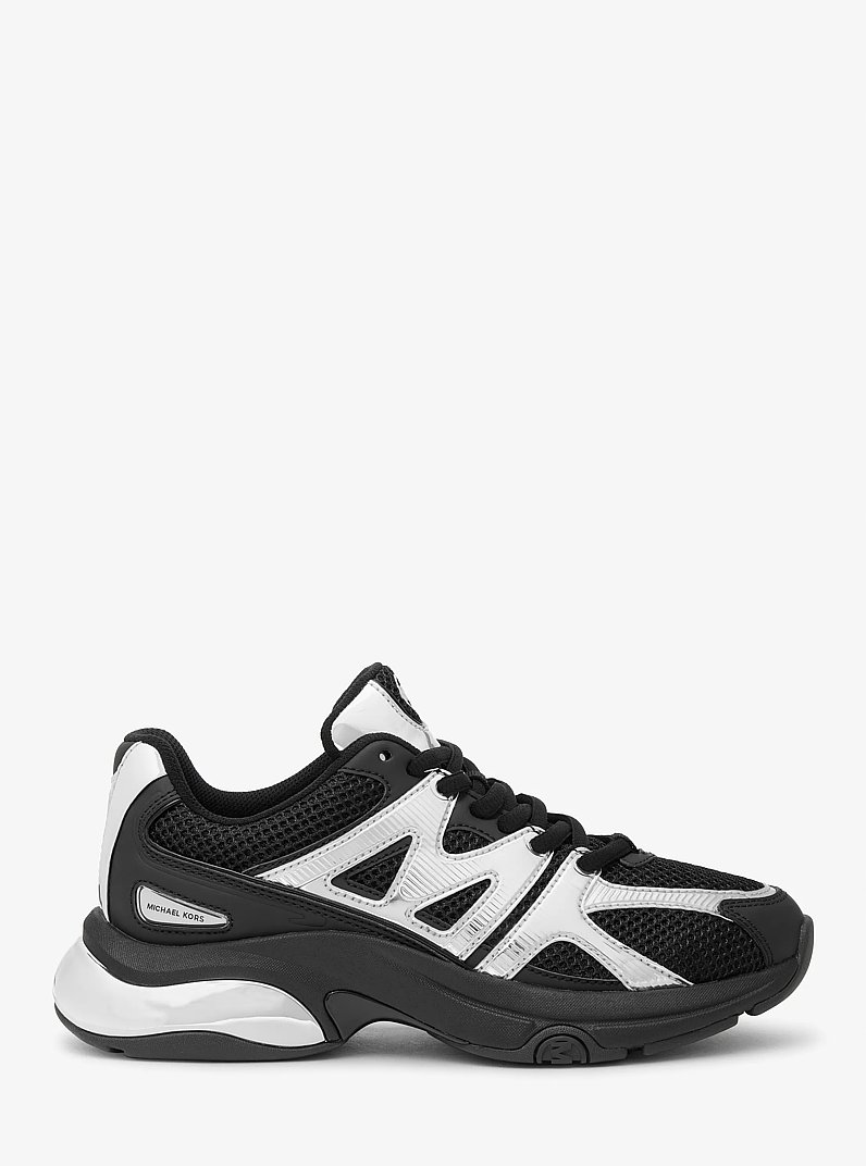 Kit Extreme Mesh and Metallic Trainer in BLACK/SILVER | Michael Kors