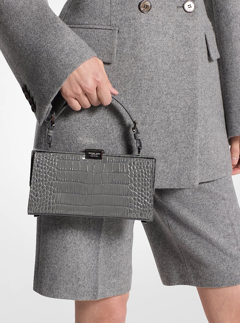 Gwyneth Crocodile Embossed Leather Shoulder Bag in SLATE | Michael Kors